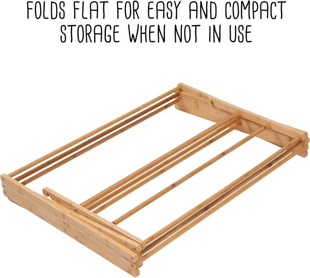 Space-Saving Collapsible Bamboo Laundry Drying Rack Clothes Foldable In&Outdoor
