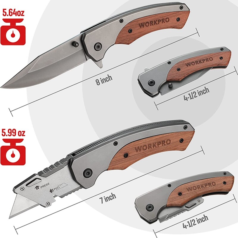 WORKPRO 2PK Folding Utility Knife EDC Pocket Knife Quick-Change Blade Box Cutter