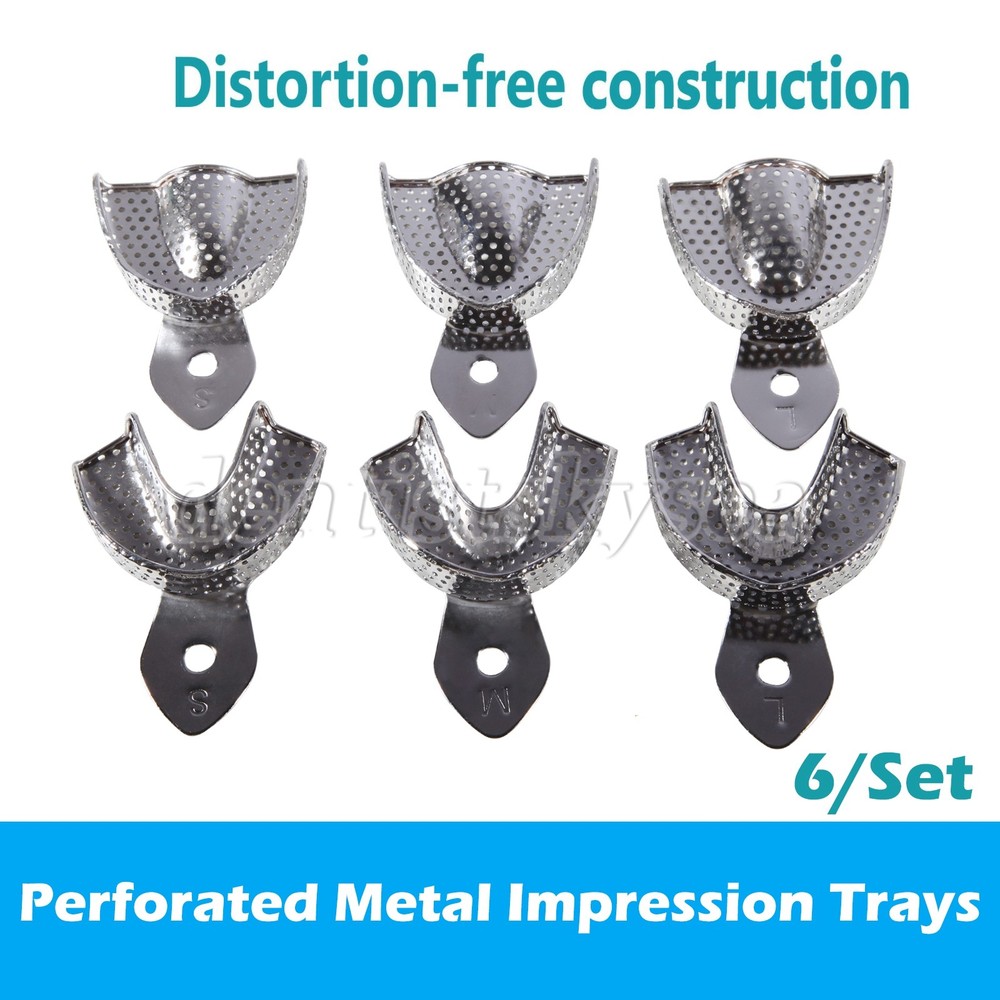 6 Pcs Perforated Metal Dental Impression Trays Set Edentulous Instruments
