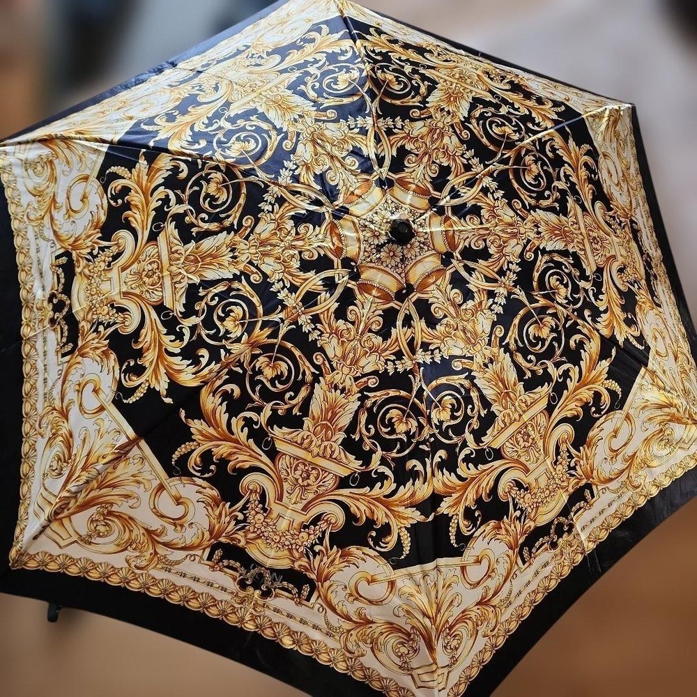 Authentic Gianni Versace Navy Gold Baroque pattern foldable umbrella Used