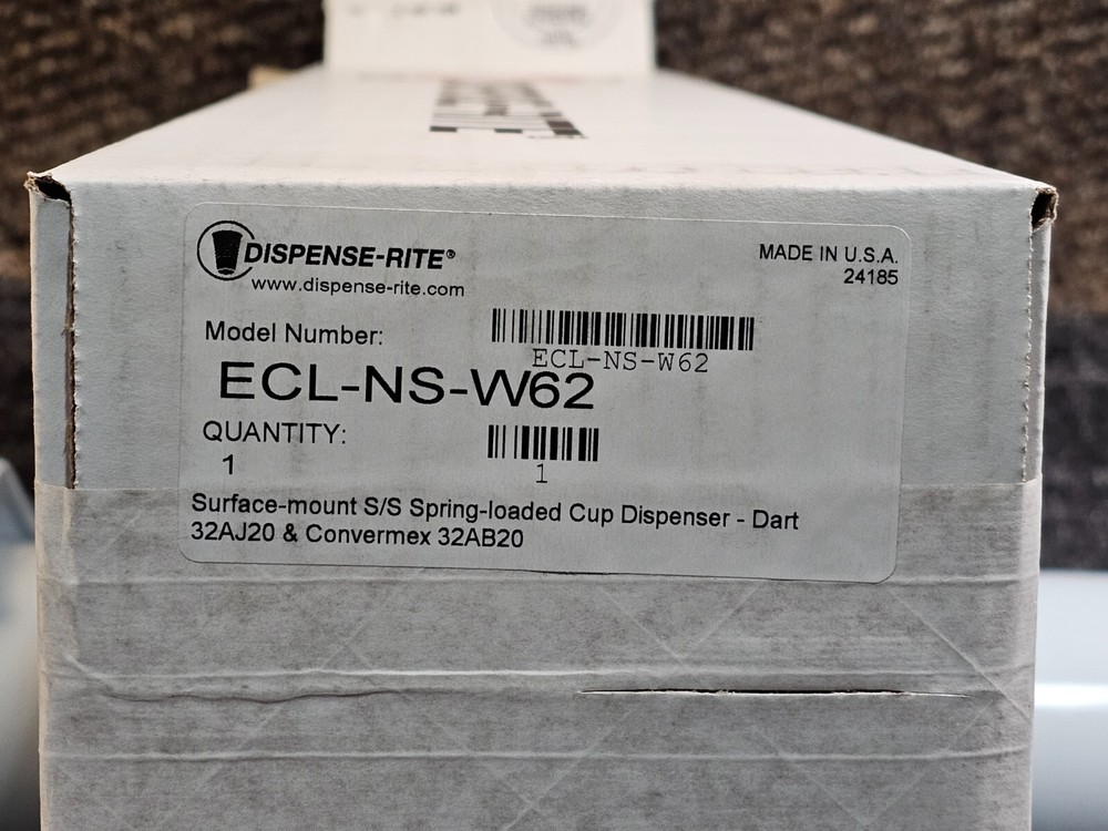 (QTY 2) Dispense-Rite ECL-NS-W62 Surface Mount S/S Spring-Loaded Cup Dispenser