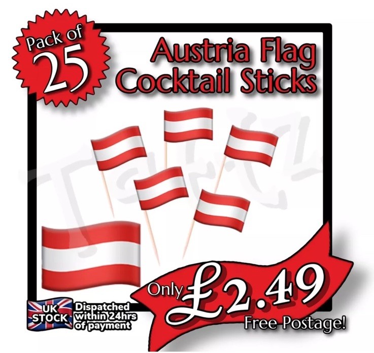 25x Austria Flag Cocktail Sticks