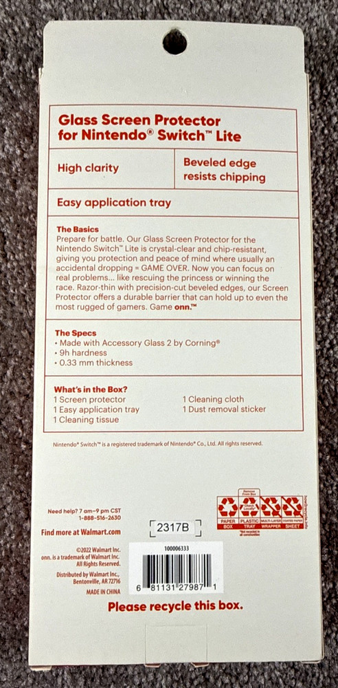 Onn. Corning Glass Screen Protector For Nintendo Switch Lite Console