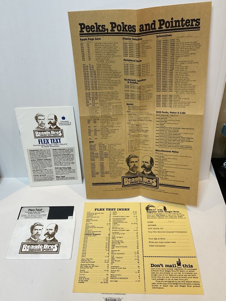 Vintage Apple II Plus IIe Software Beagle Bros Flex Text