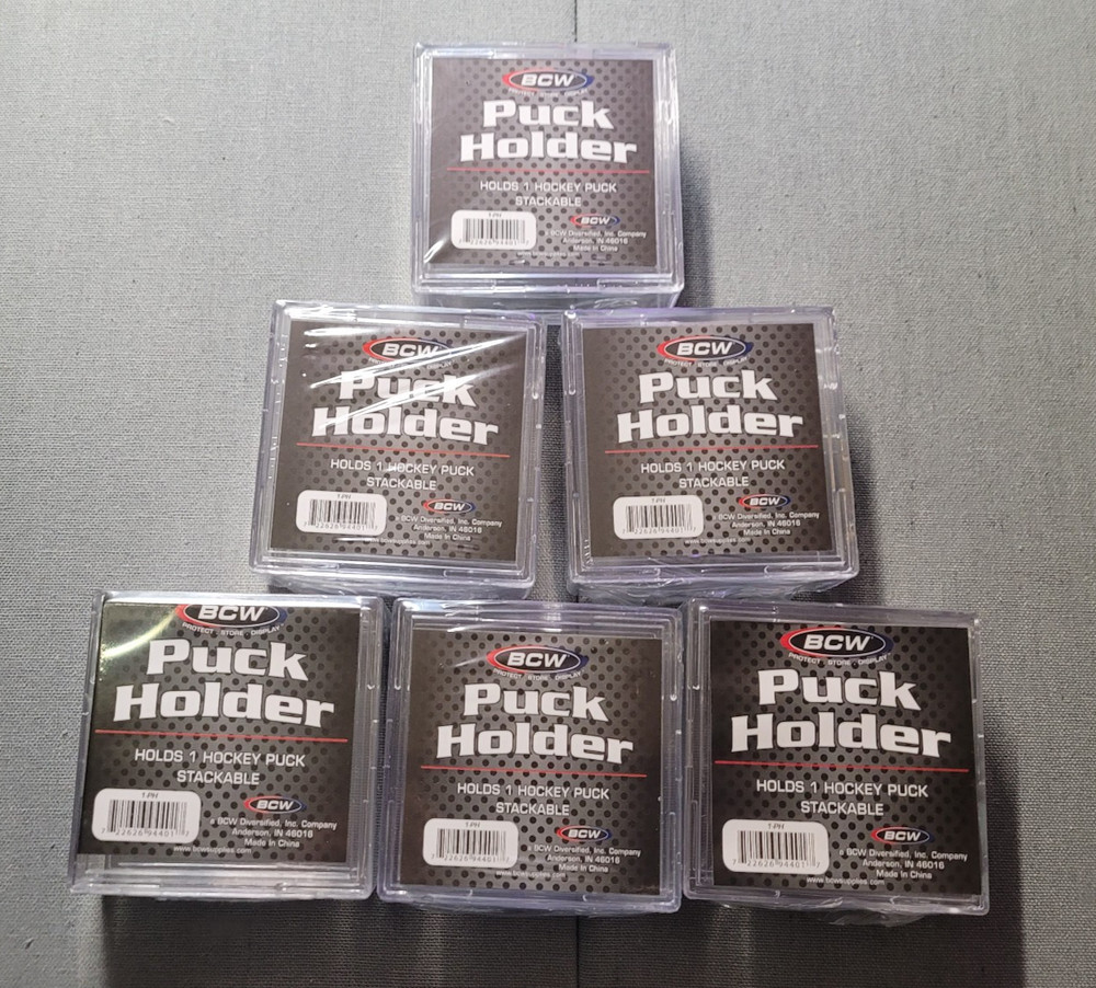BCW Square Hockey Puck Holder Cube Stackable For Regulation Pucks - 6 Pack