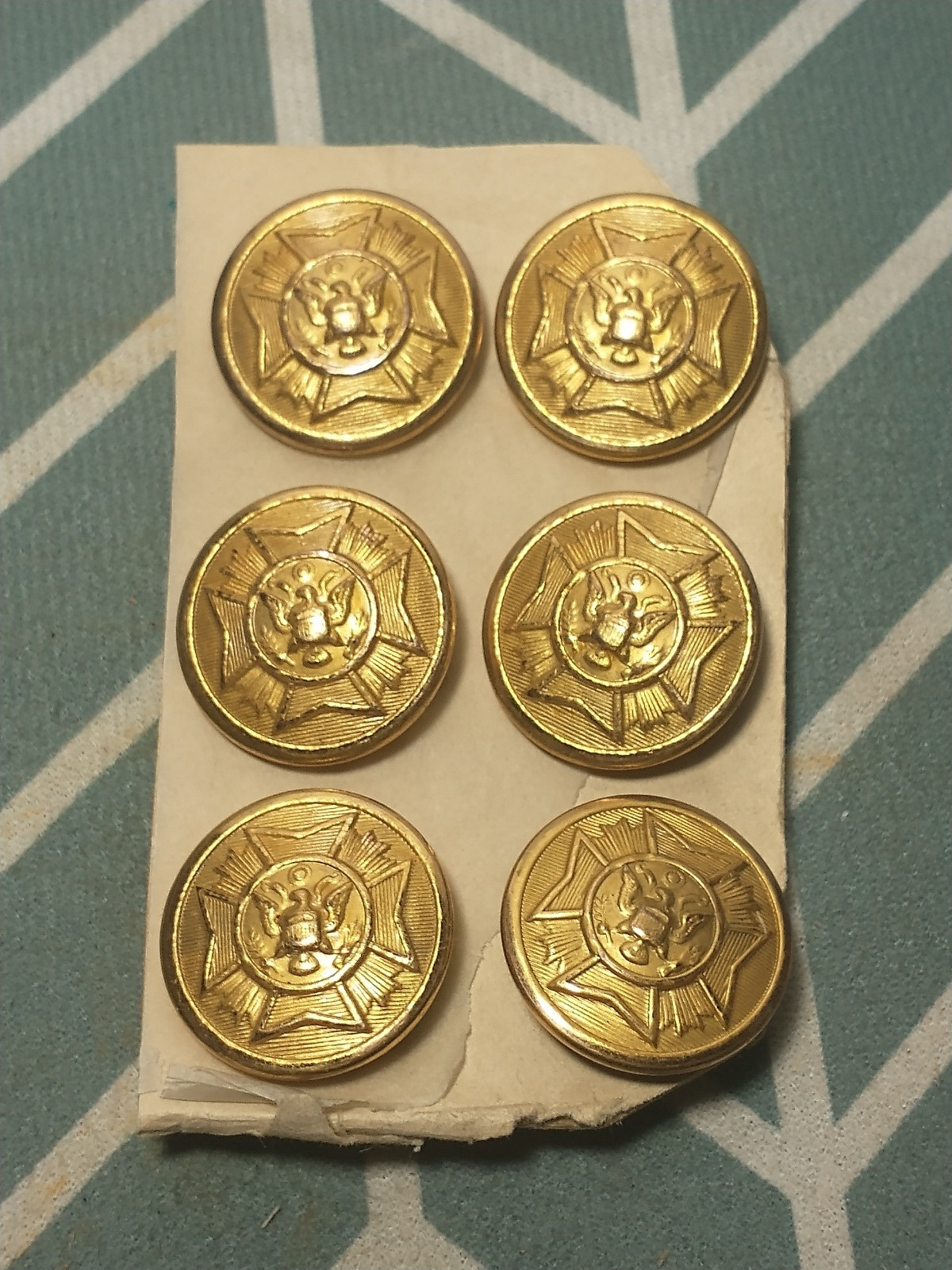 Antique Spanish American War - Brass Shank Buttons (6) Waterbury Button Co.