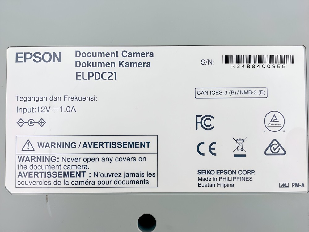 Epson ELPDC21 Interactive Document Camera Visualiser HDMI w/Accessories TESTED