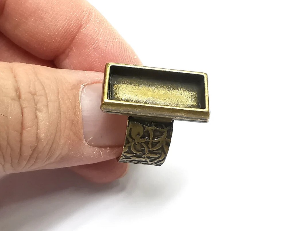 Rectangle Ring Blank Setting, Cabochon Mounting, Adjustable Resin Ring Base
