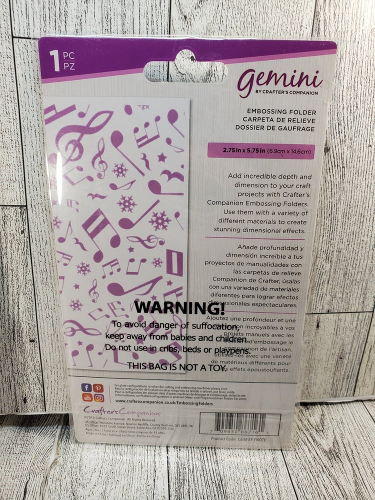 CCH2 Crafters Companion Gemini Festive Note Music Embossing Folder NEW