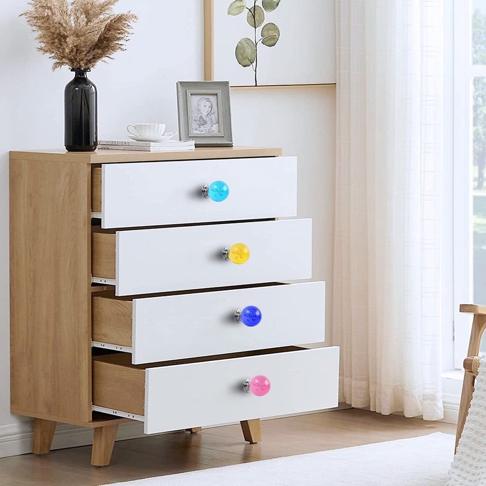 10 PCS Colorful Cabinet Knobs Round Glass Bubbles Knobs 30mm Smooth Drawer Pu...