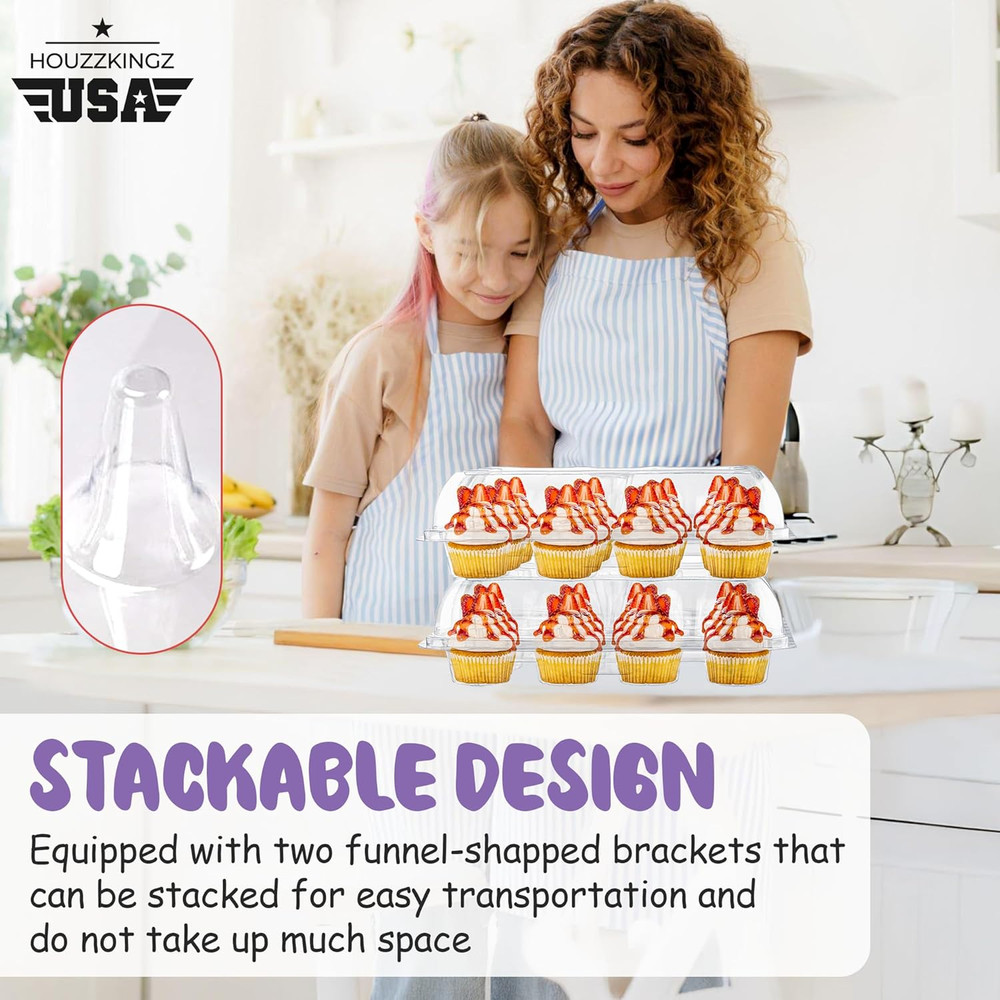 Plastic Cupcake Containers Boxes | 12 Compartment – 8 Pack | Disposable High Dom