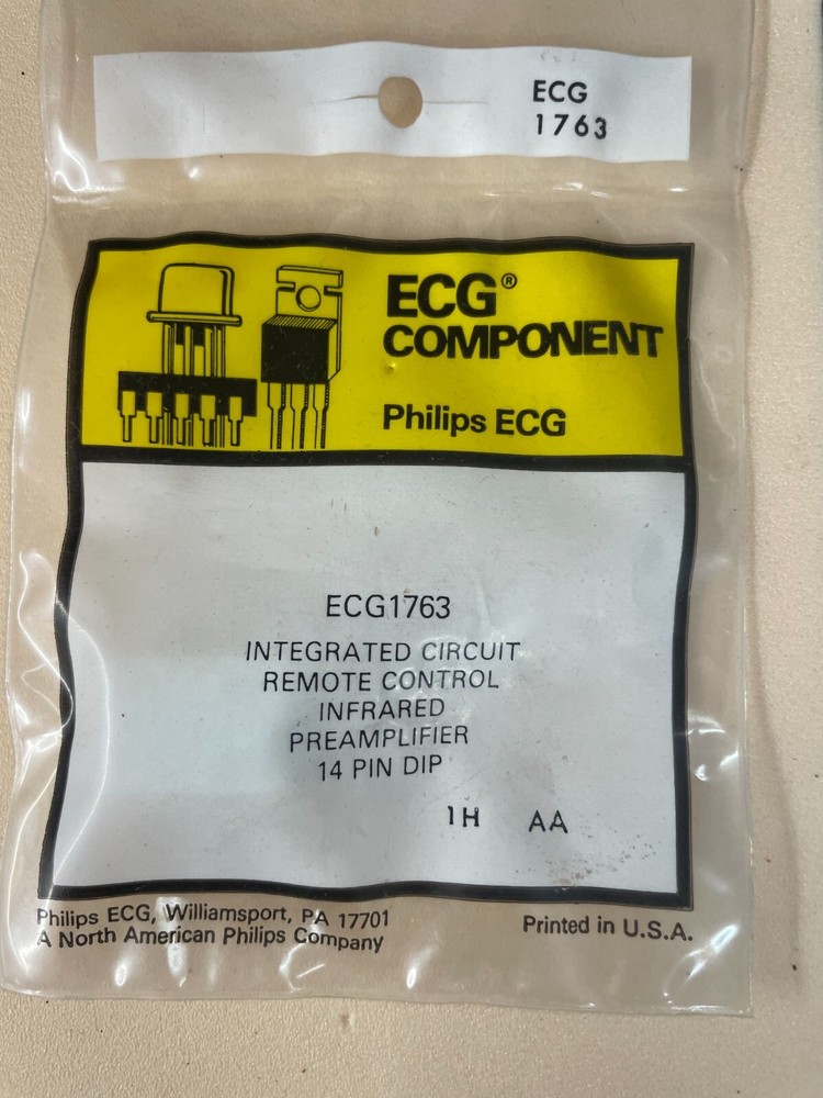 Phillips ECG1763 INTEGRATED CIRCUIT INFRARED REMOTE CONTROL PREAMP VCC=20