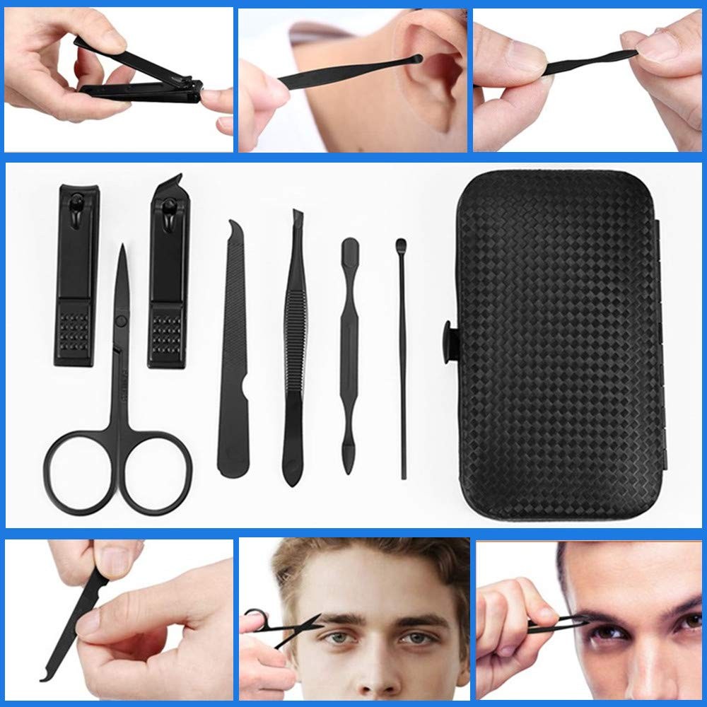QURIPE 7pcs Manicure Set, Nail Clippers Kit, Stainless 7 Piece Black