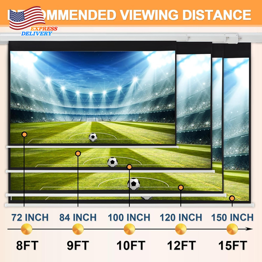 150" Projector Screen Motorized 16:9 4K HD Pull down Retractable Project Screen