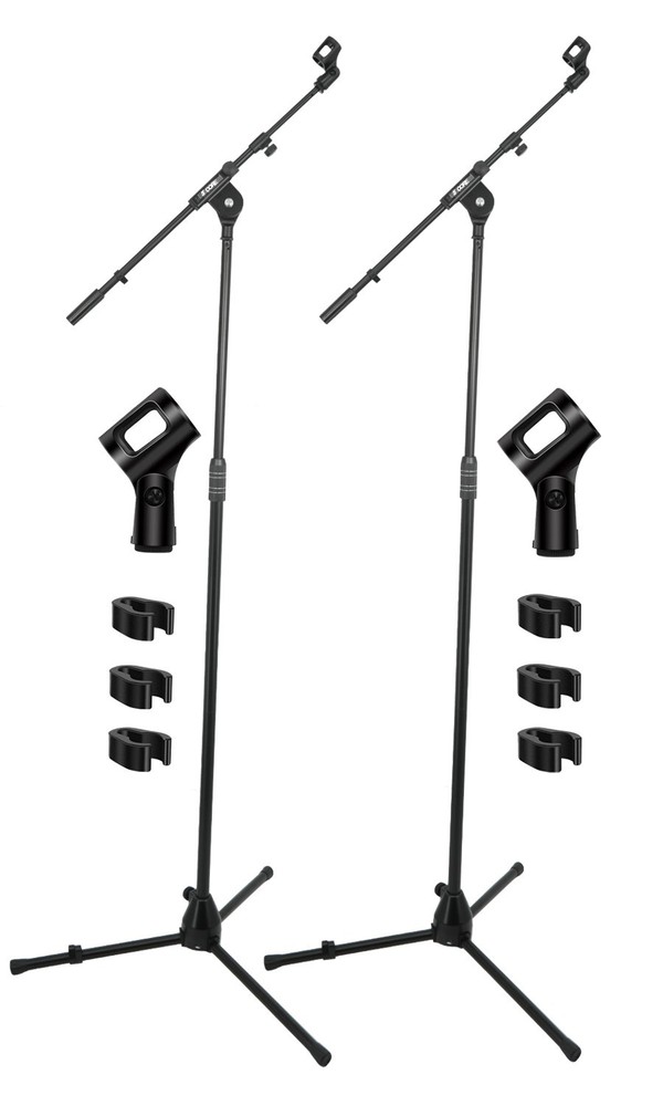 5 Core Microphone Stand 2Pc Floor Adjustable 82" w Telescoping Boom Arm
