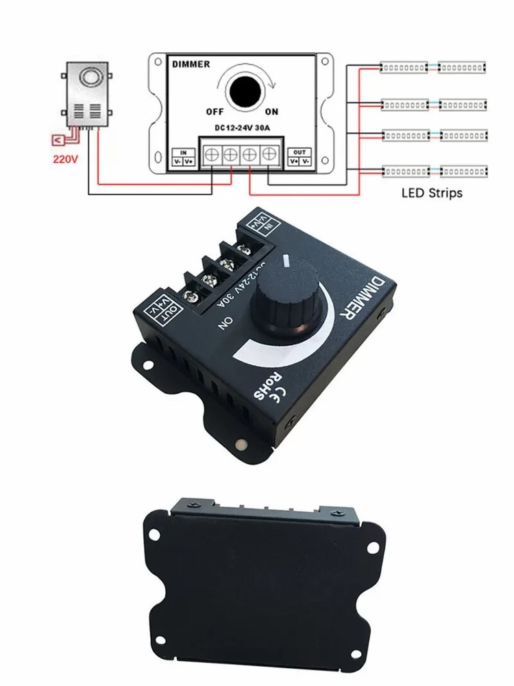 Led Single Strip Dimmer DC12-24V 30A 360W Output Controller RF Wireless Remote