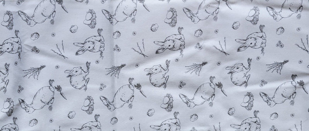 Fabric Rectangular Table Runner Gray Off White EASTER BUNNIES 70x12.5" Approx.