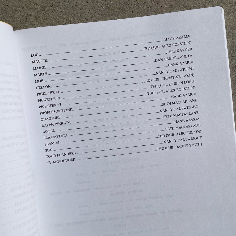 Family Guy Seth Green Chris Griffin 2013 Simpsons Guy Used Table Draft Script