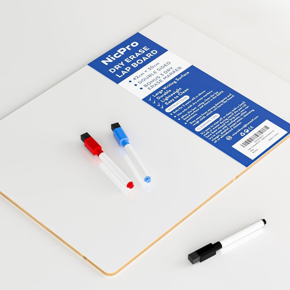 Compact Double-Sided Lapboard - 12x16” Whiteboard with Easy Erasing Surface