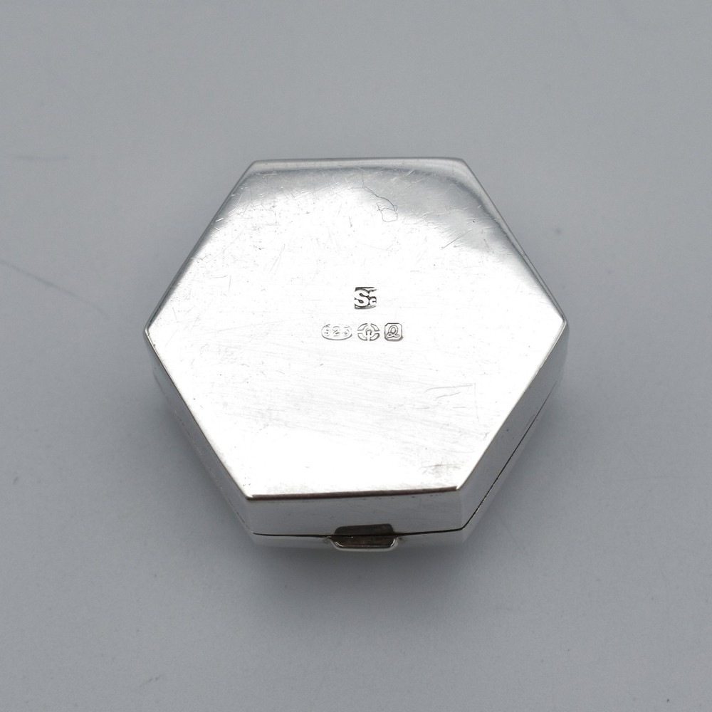 Vintage Solid Silver Hexagonal Pill Box Pot 1990