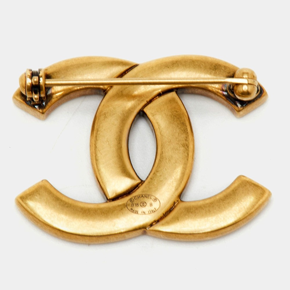 Chanel CC Gold Tone Brooch
