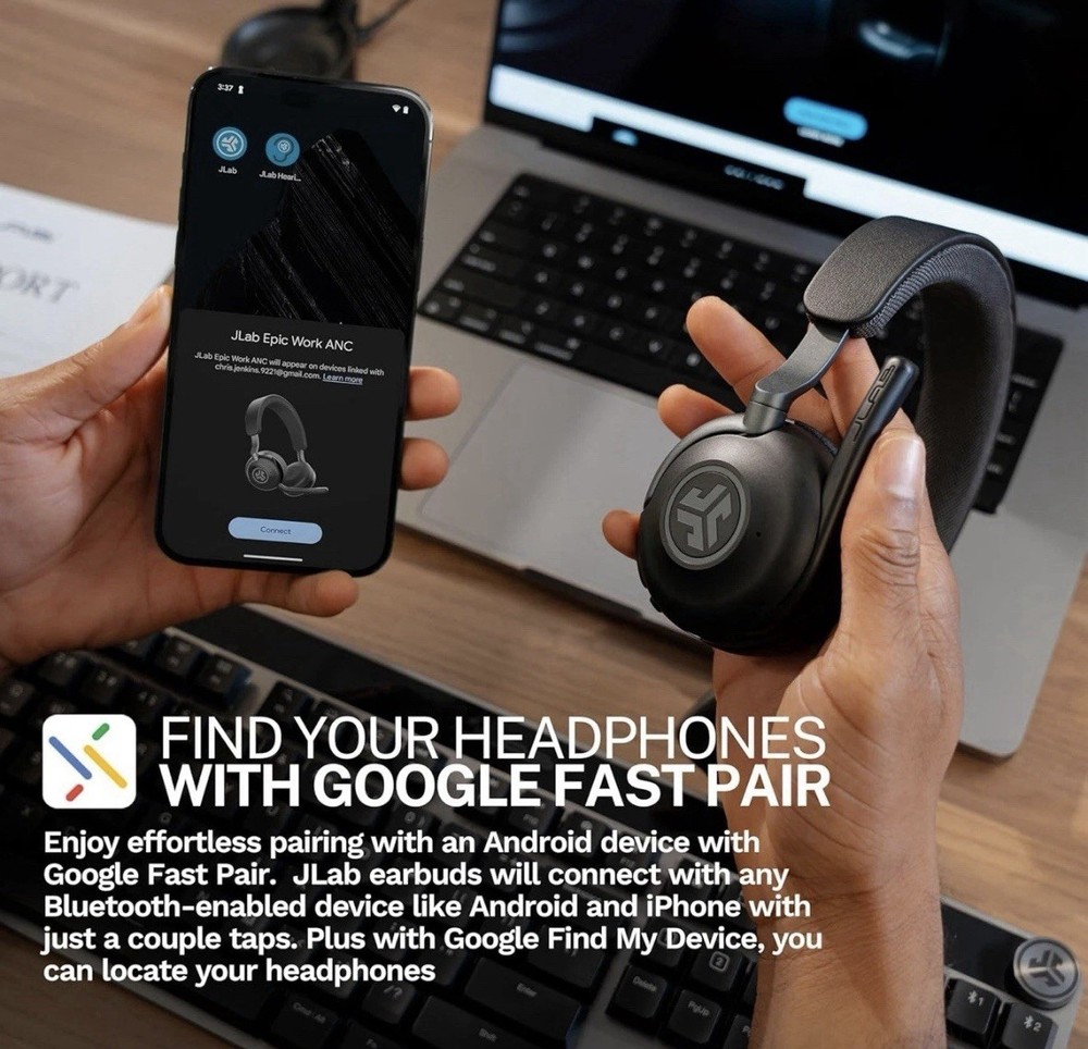 JLab Epic Work Wireless Headset with Microphone, Smart Active Noise Cancellation