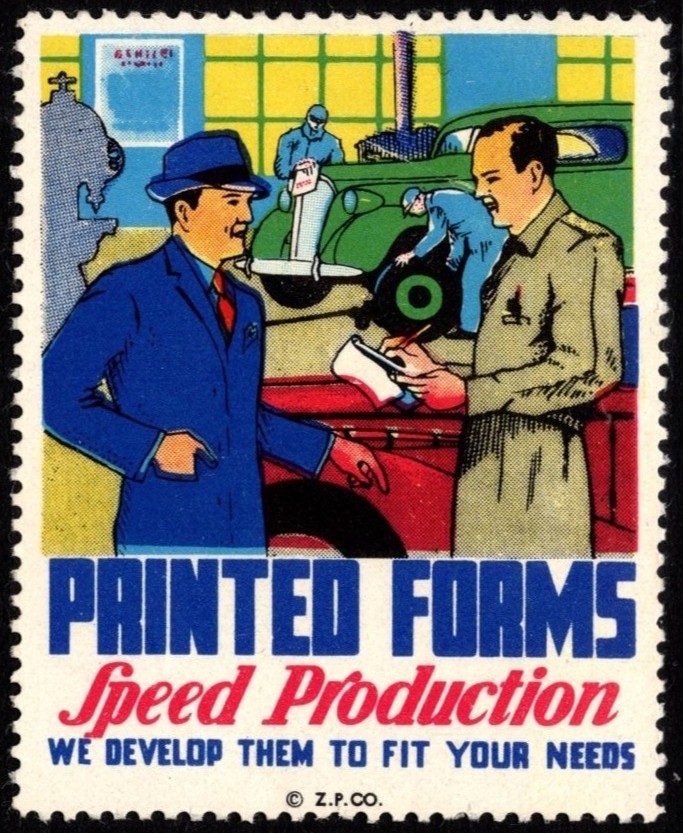 Vintage US Poster Stamp Printed Forms Speed Production We Develop Them To Fit