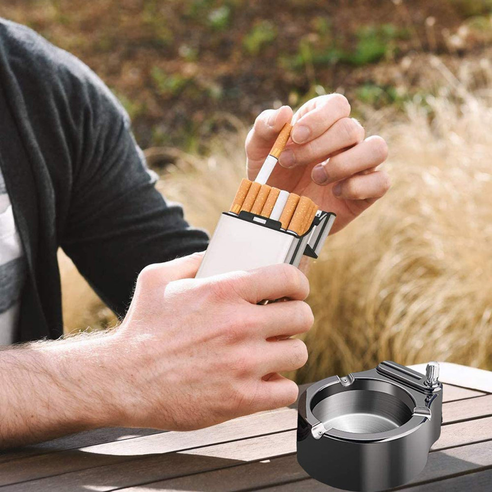 Cigarette Case Brushed Metal Cigarette Case with Magnetic Switch Flip Closure...