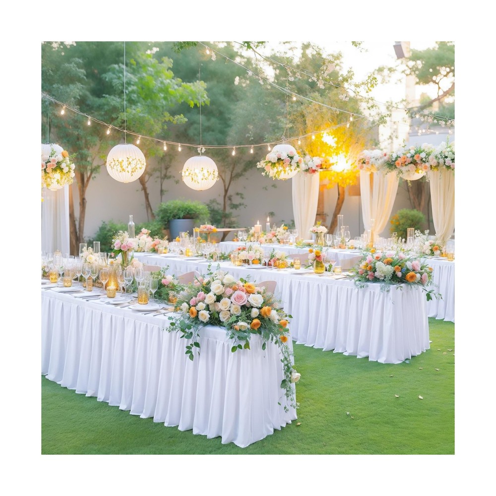 8 Pack White Rectangle Tablecloth 8 FT Stretch Spandex Fitted Table Cloth for...