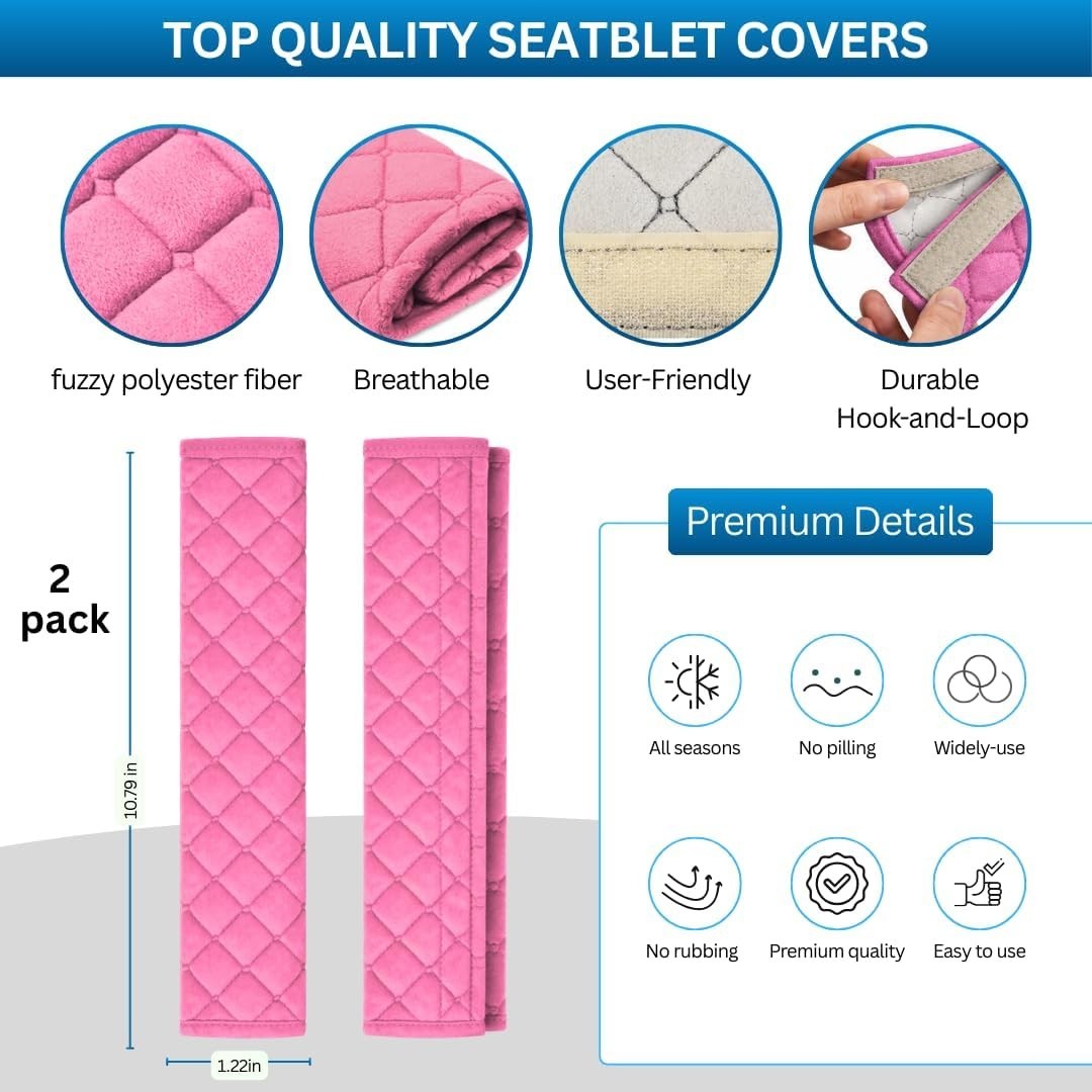 Hot Pink Seat Belt Cover Pads for Car 2 Pack Comfort & Protection for Kids & ...