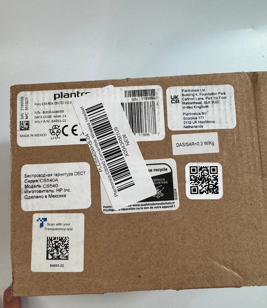 PLANTRONICS Poly CS540 Wireless DECT Headset Black New