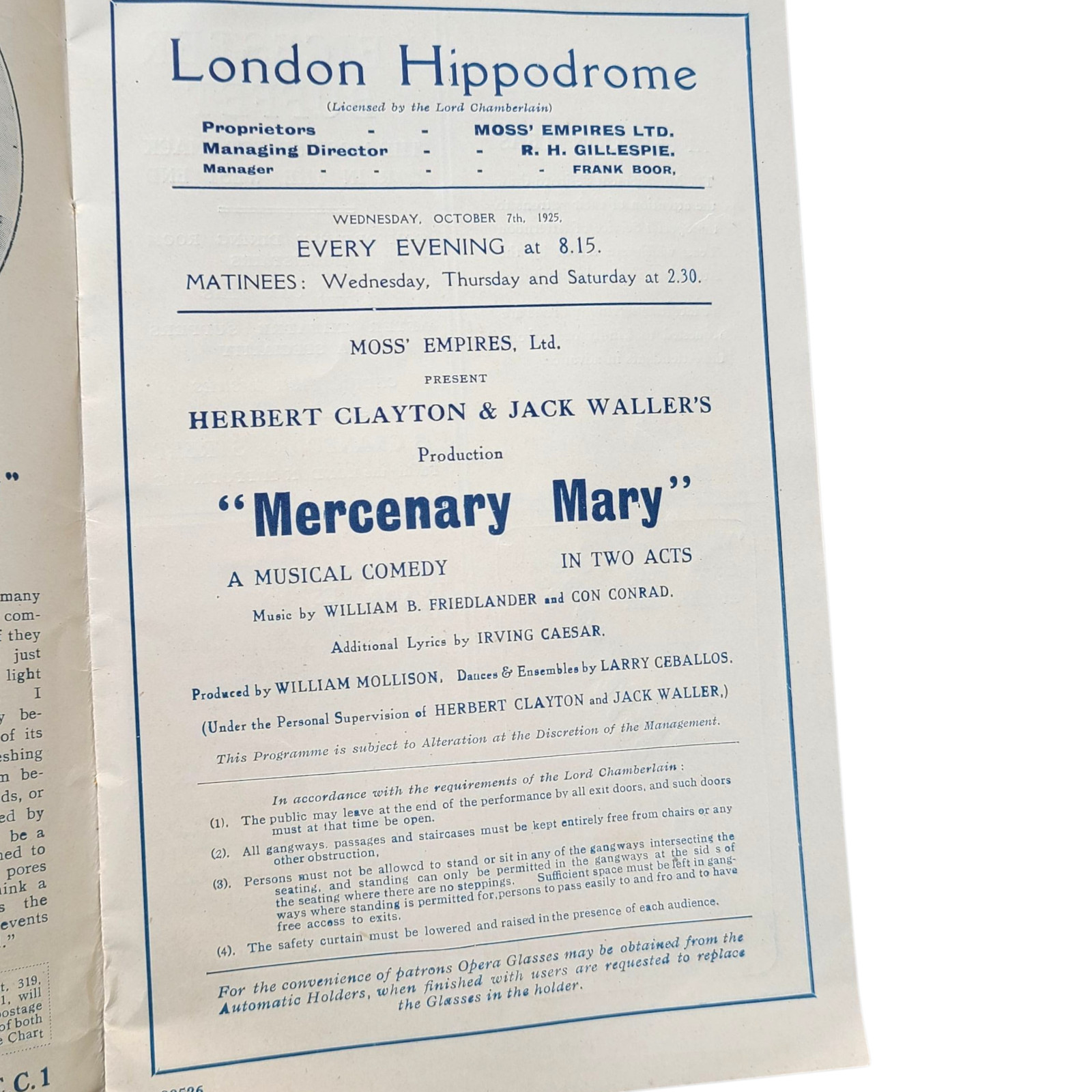 "MERCENARY MARY" 1925 Peggy O'Neill Margaret Campbell London Program Flapper Art