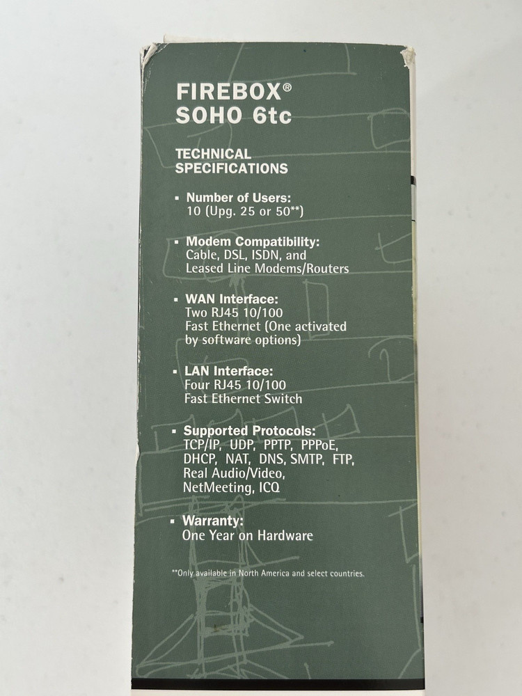 WatchGuard Firebox SOHO 6tc - 50 Users - Web Blocker Open Box New