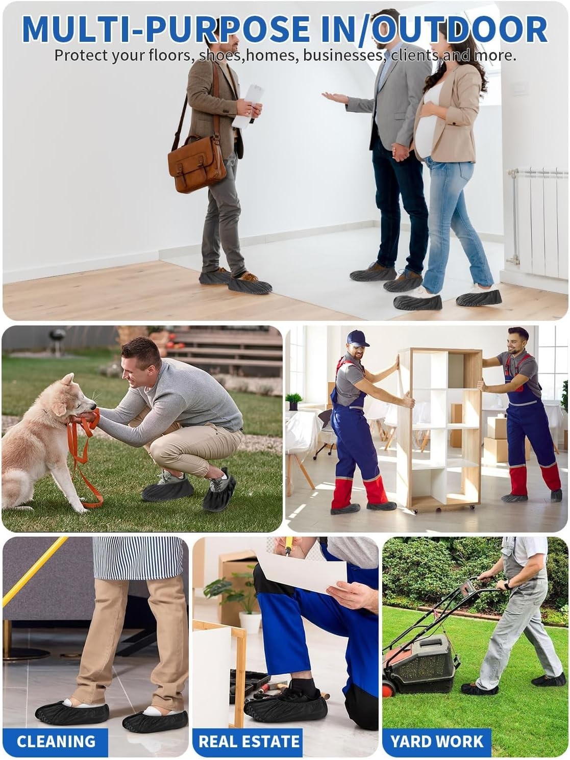 X-Large 50 Pack Shoe Covers Disposable Non-Slip Black Non-Woven Fabric Boot