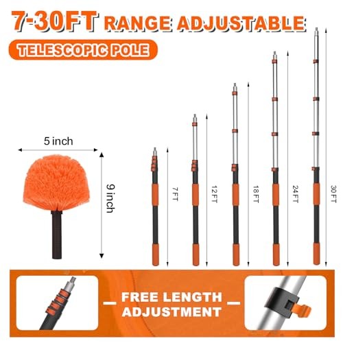 36FT Reach Cobweb Duster with Extension Pole, High Ceiling Long Duster 30FT