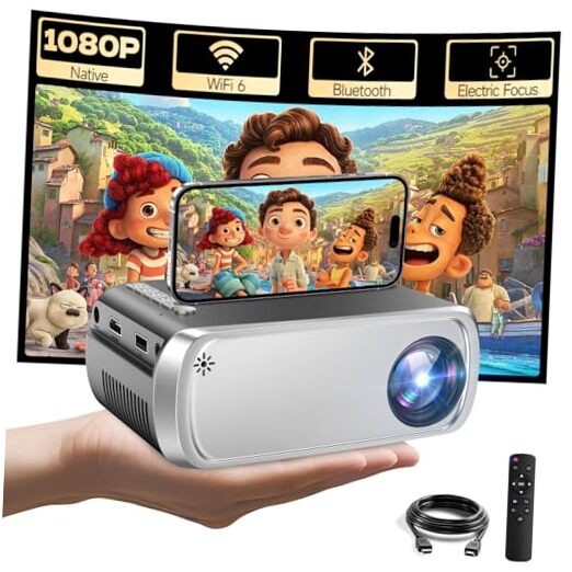 Projector with WiFi and Bluetooth, Mini Projector for iPhone silver gray