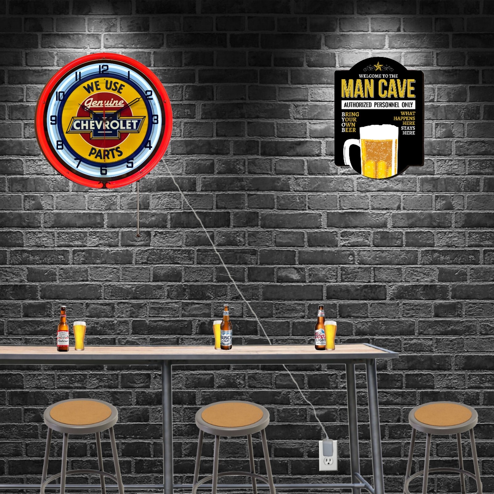 19" We Use Genuine Chevrolet Parts Sign Double Neon Clock Garage Decor (Red)