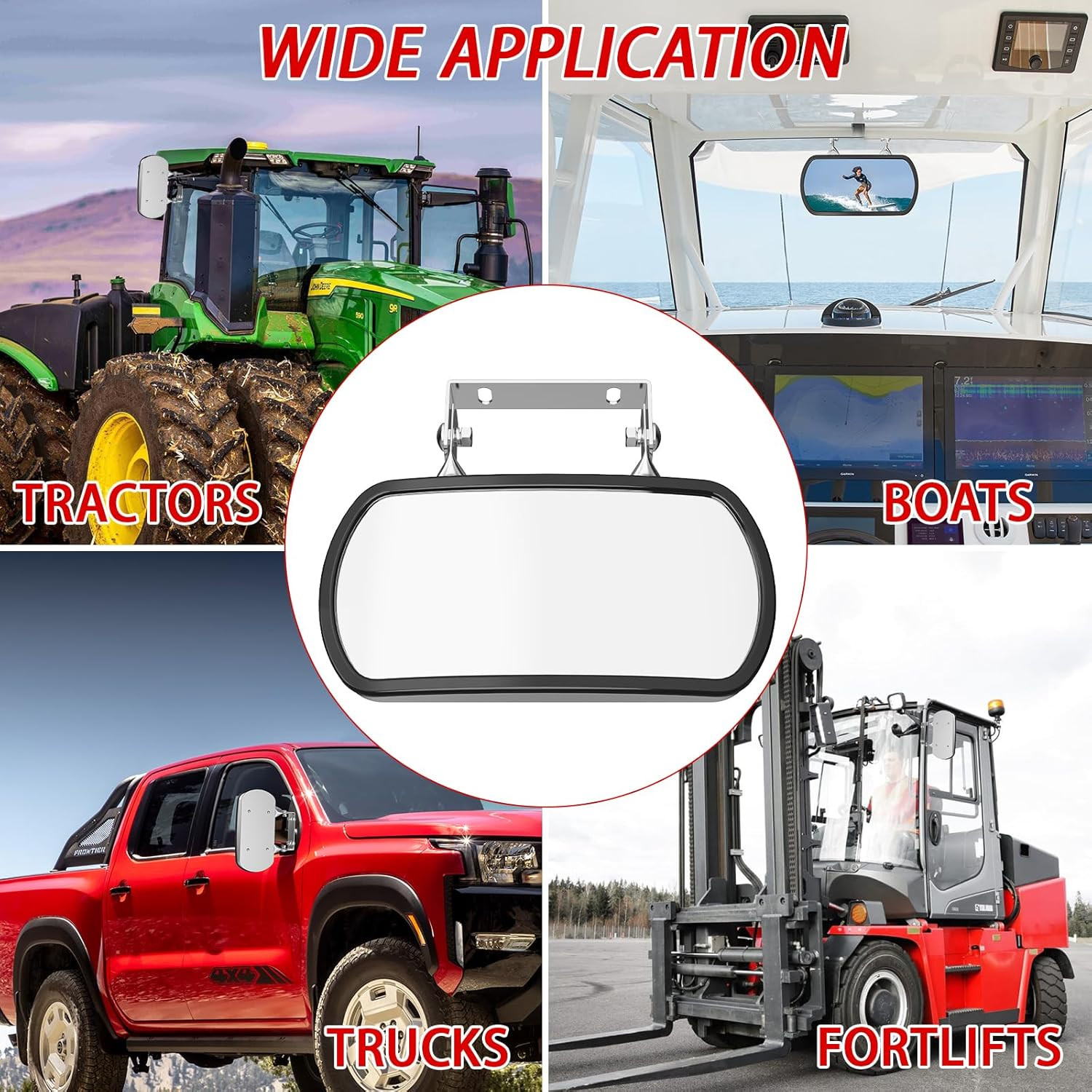 Tractor Mirror, Stainless Steel Rearview and Side Mirror for Tractors, Forklifts