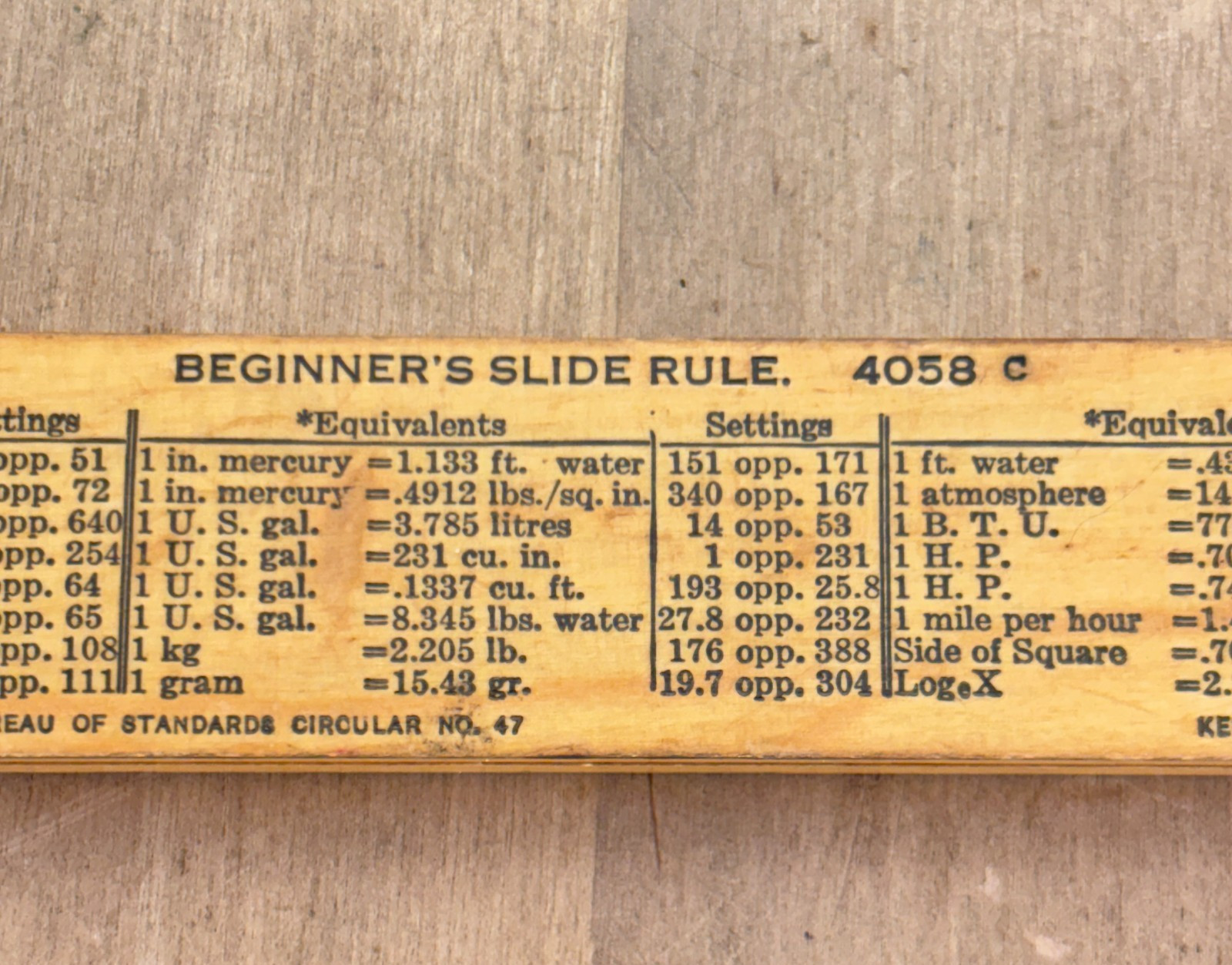 Vintage 1920s K & E Beginners Slide Rule 4058c Keuffel & Esser Wood
