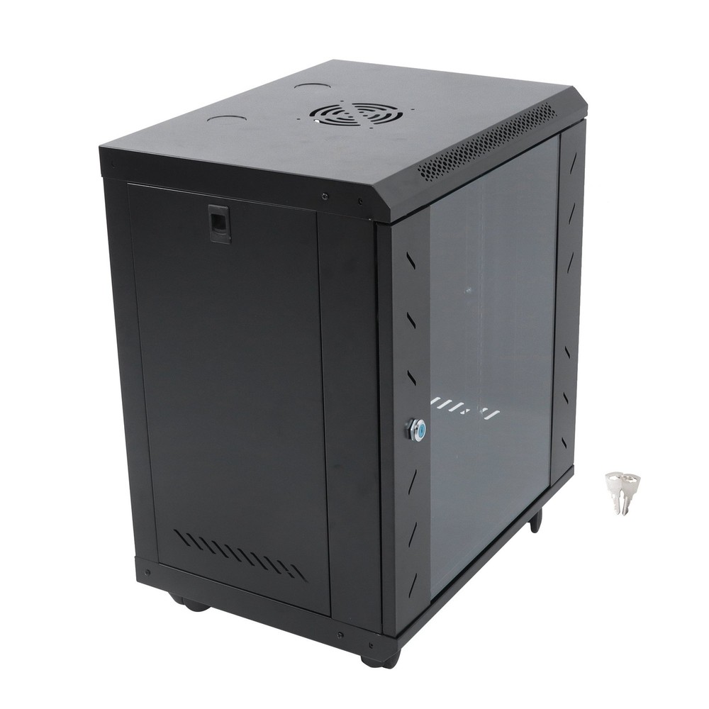 Wall Mount Server Rack 15.5" Deep Locking Glass Door & Panels 12U