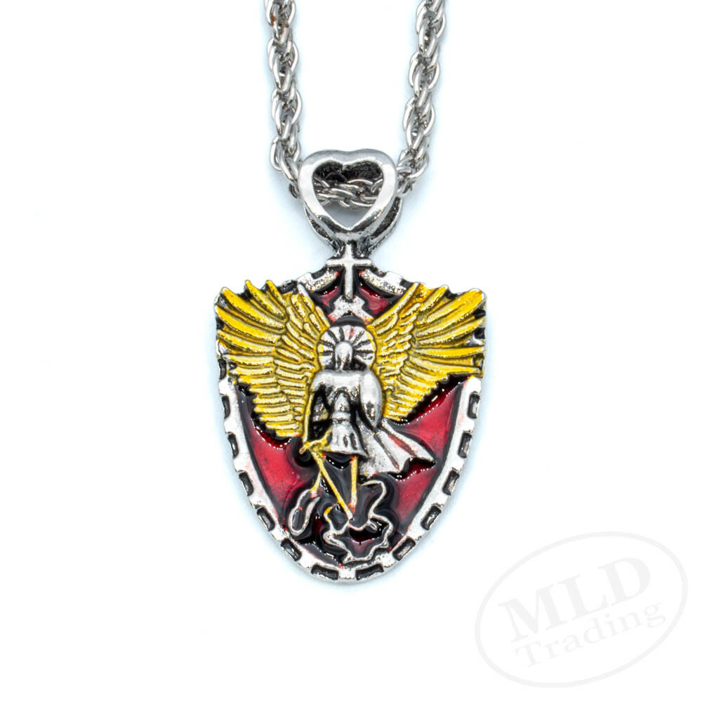 Holy Archangel Warrior Guardian Angel Saint St Michael Shield Pendant Necklace