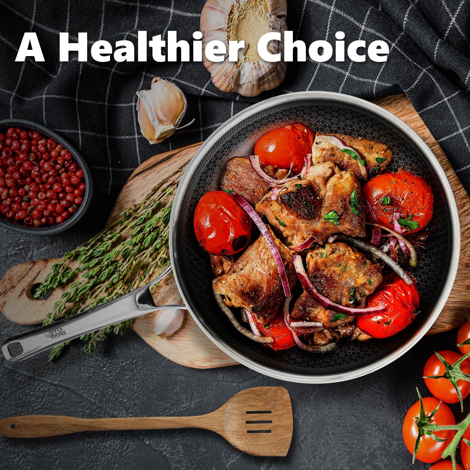 Non Stick Frying Pans Set with 2 Lid, Hybrid Pans Set Nonstick (8+10+12Inch),Pan