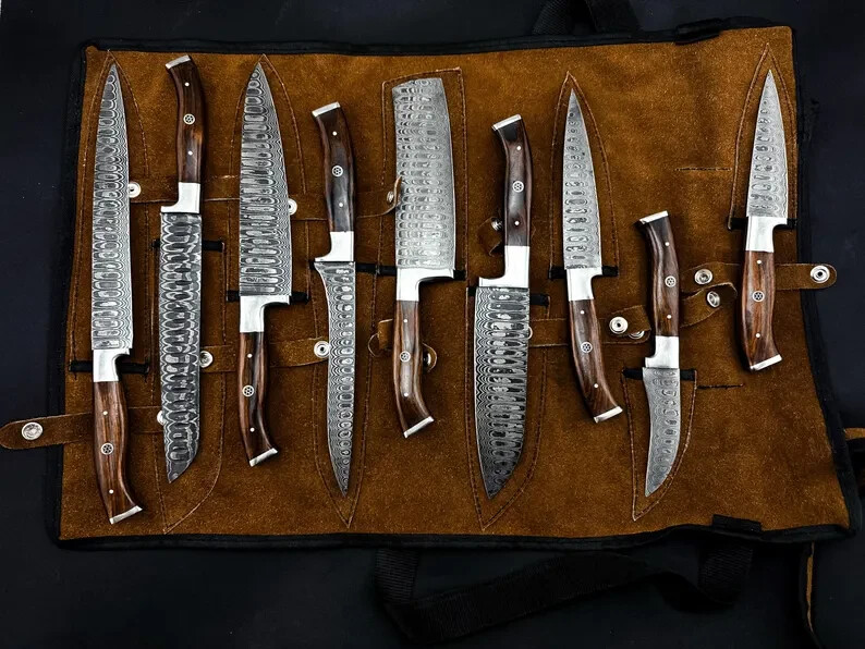 Hand Forged Damascus steel chef set