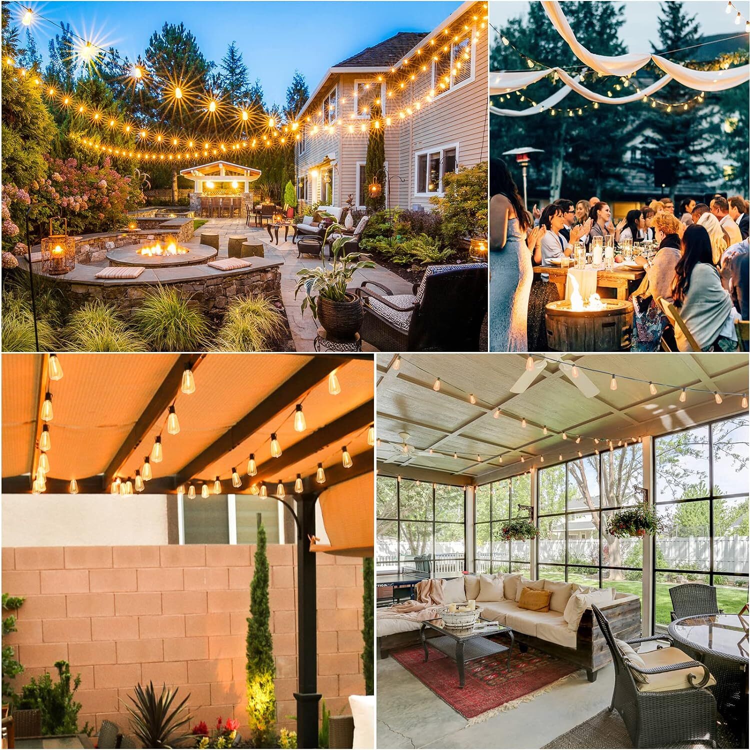 50FT - 400FT LED Outdoor String Lights Dimmable Waterproof ST38 LED Patio Lights