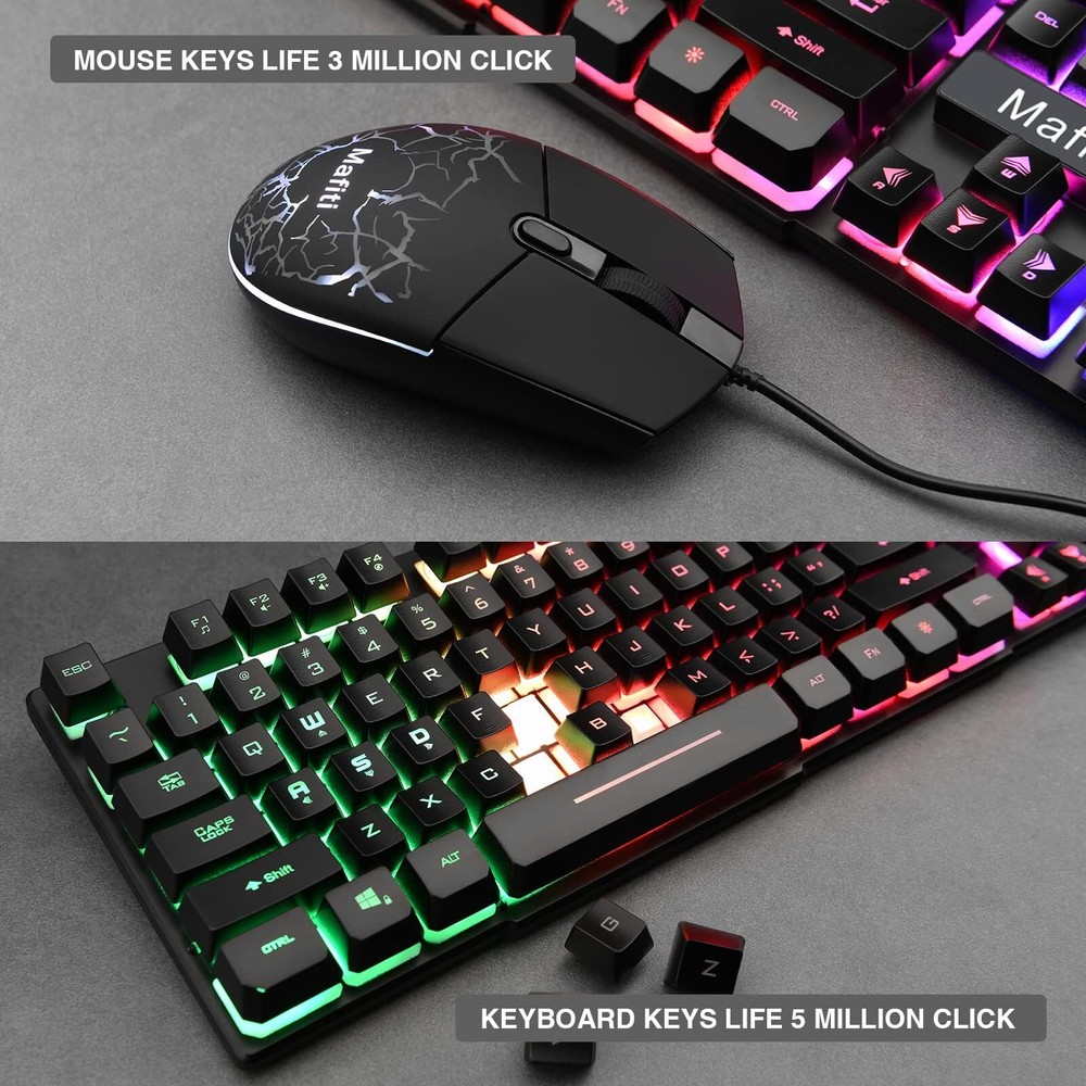 RK101 Computer Keyboard Mouse Combo Wired RGB Backlit USB Keyboard for PC Mac...