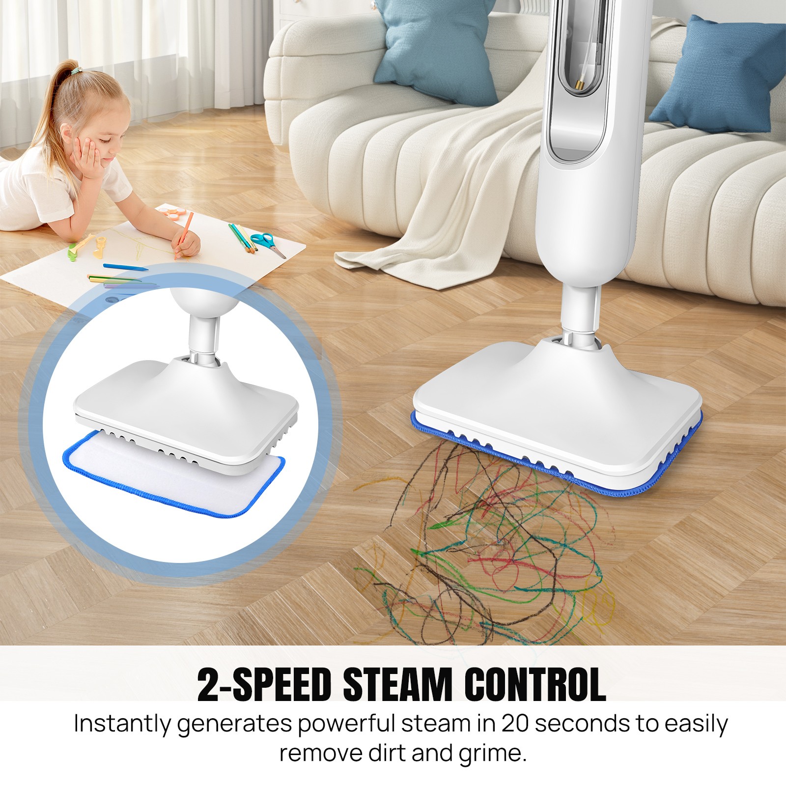 1500W All In 1 Upright Steam Mop Floor Cleaner Carpet Washer Hand-held Steamer