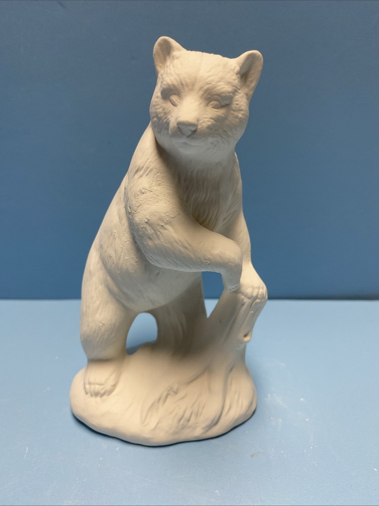 Ceramic Bisque Standing Bear With Tree Stump Ready To Paint
