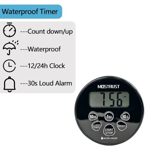 Digital Waterproof Shower Clock Timer, Bathroom Kitchen Countdown Dark Black
