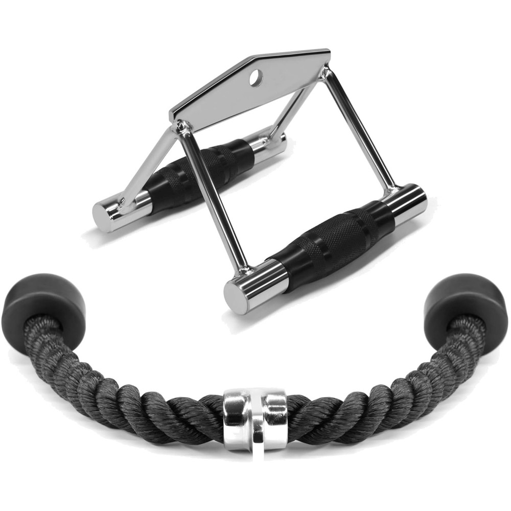 Cable Machine Attachments: Double D Handle & Tricep Rope Combo, 880 LB