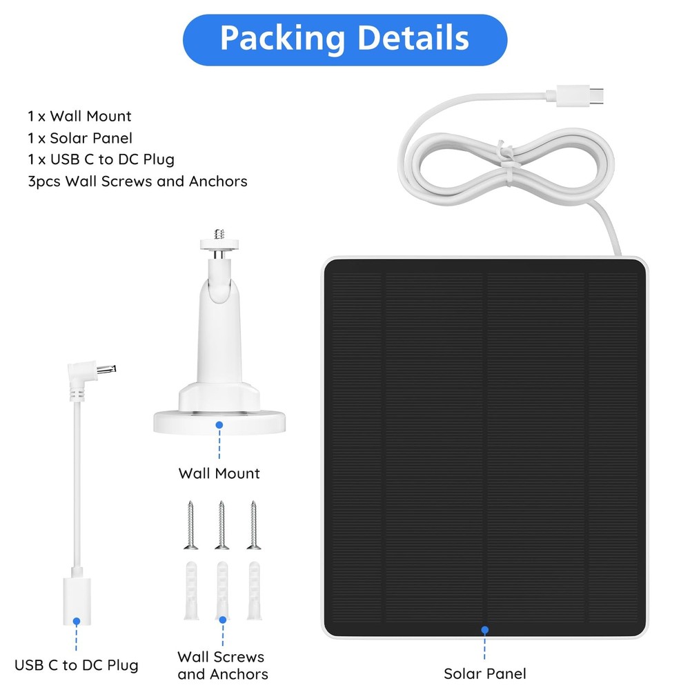 Solar Panel for Ring Camera, Charger Compatible with White